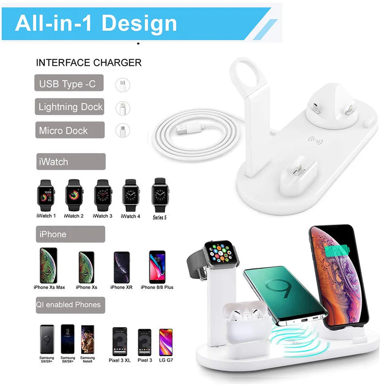 Suporte de carregador sem fio para iPhone, Estação de doca de carregamento rápido, iPhone 14, 13, 12 Pro Max, Apple Watch, Airpods Pro, iWatch, 8, 7, 30W, 7 em 1